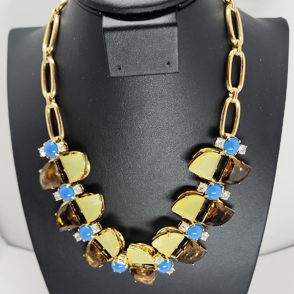 J. Crew Elegant Gold and Blue Statement Necklace